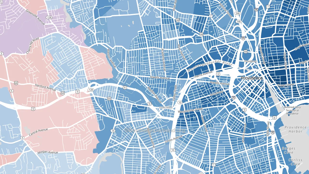 Olneyville, Providence, RI block-group political-lean map