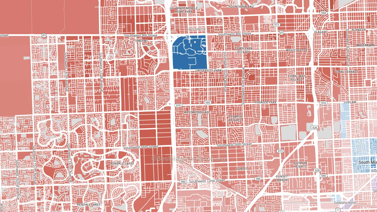 Olympia Heights, Miami, FL block-group political-lean map
