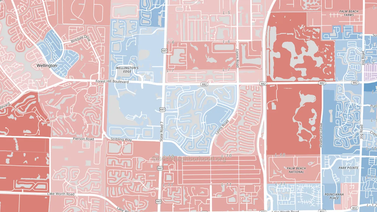 Olympia, Wellington, FL block-group political-lean map