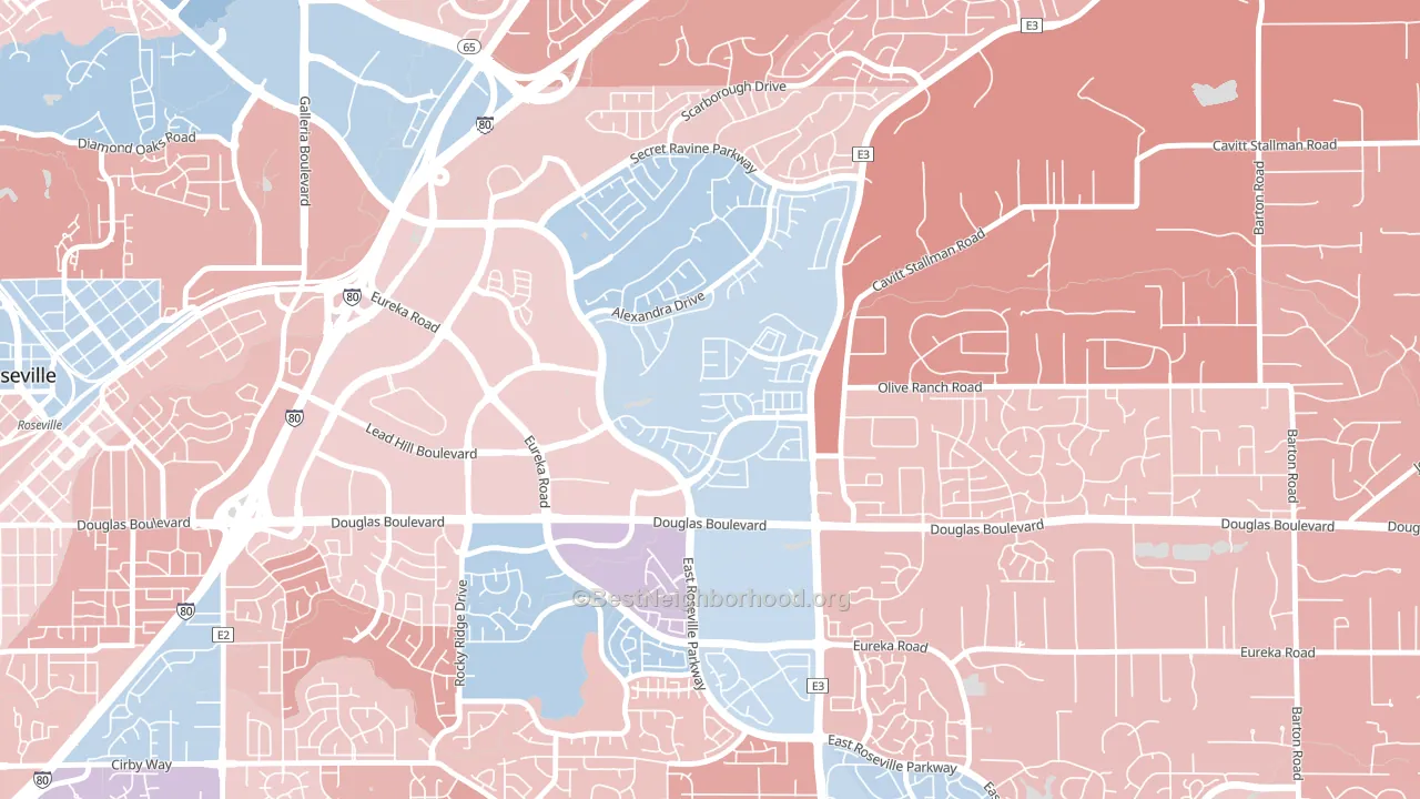 Olympus Pointe, Roseville, CA block-group political-lean map