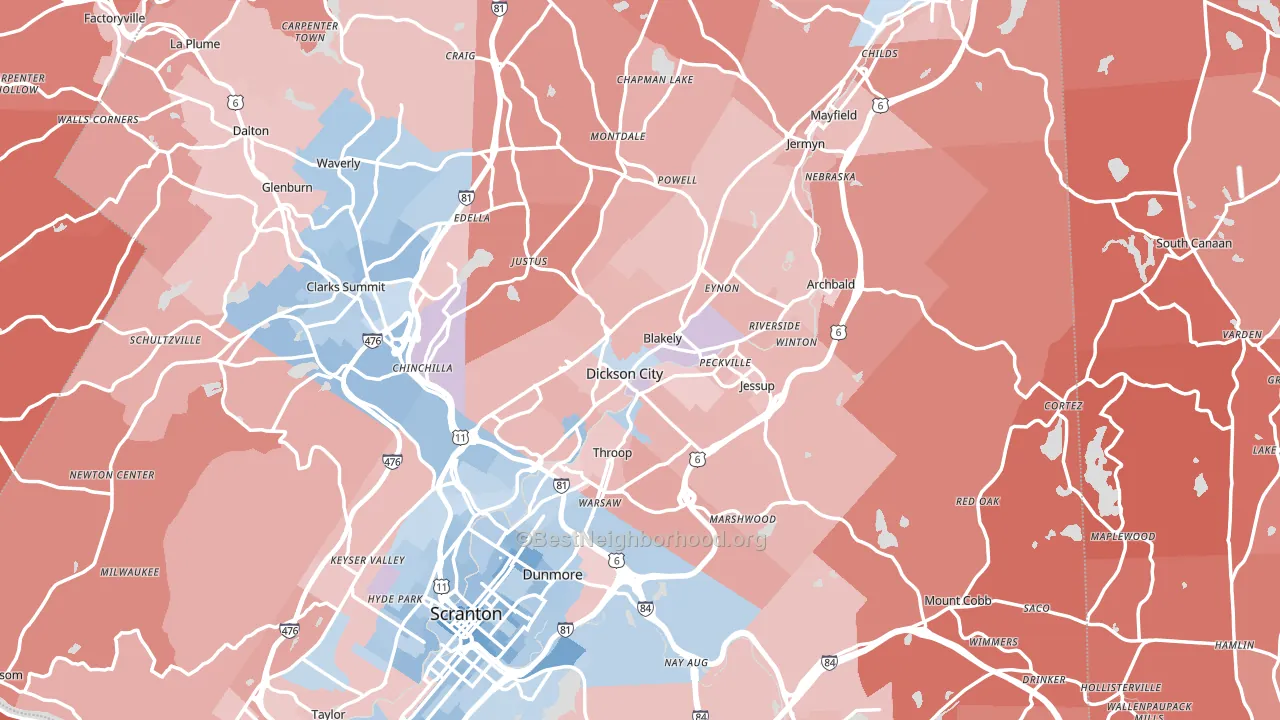 Olyphant, PA block-group political-lean map
