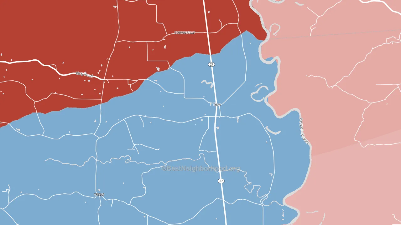 Oma, MS block-group political-lean map