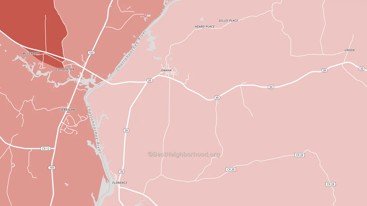 Omaha, GA block-group political-lean map