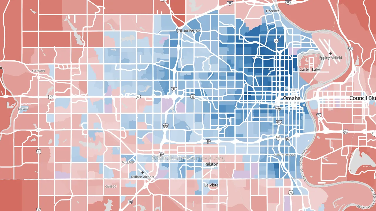 Omaha, NE block-group political-lean map