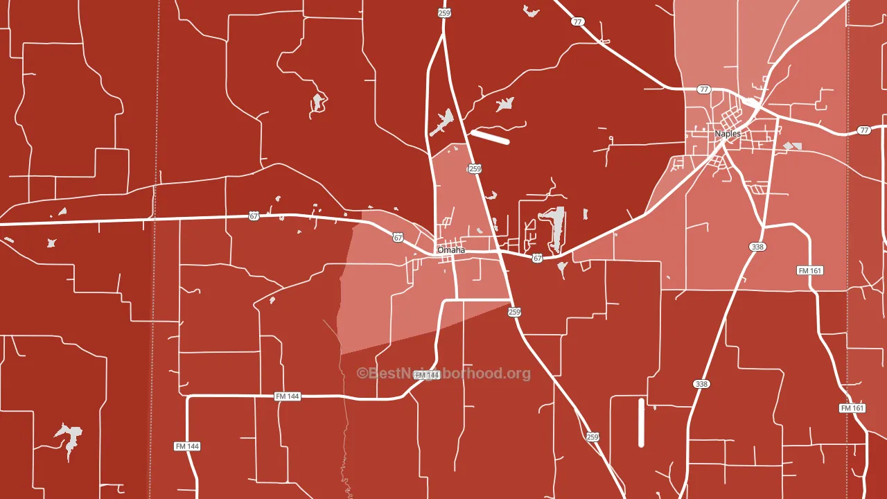 Omaha, TX block-group political-lean map