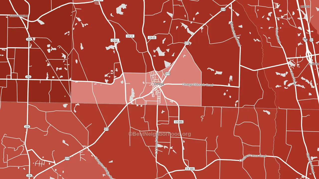 Omega, GA block-group political-lean map