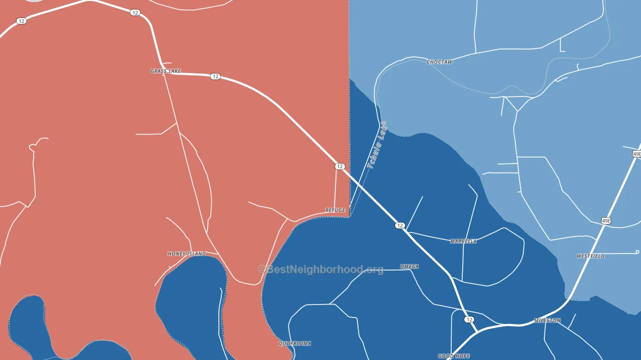 Omega, MS block-group political-lean map