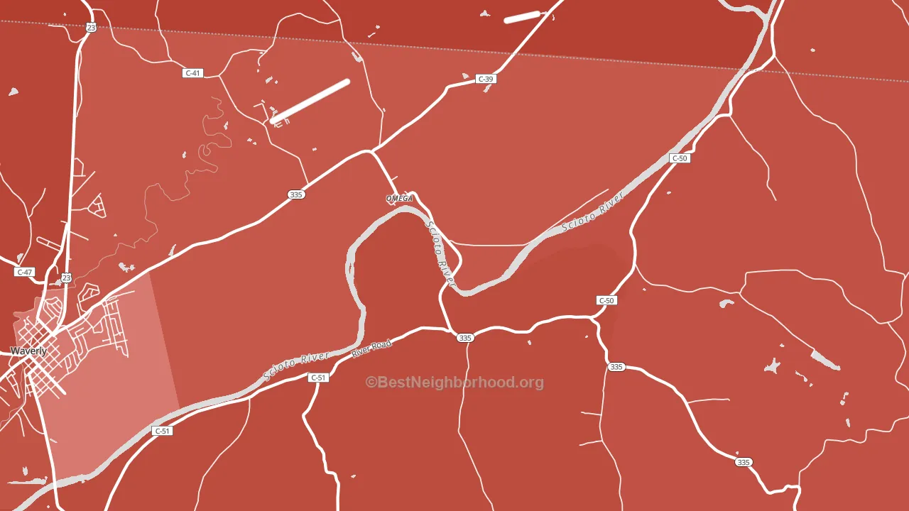 Omega, OH block-group political-lean map