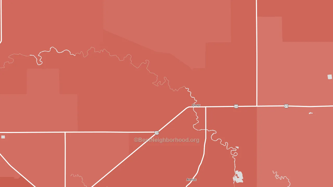 Omer, MI block-group political-lean map