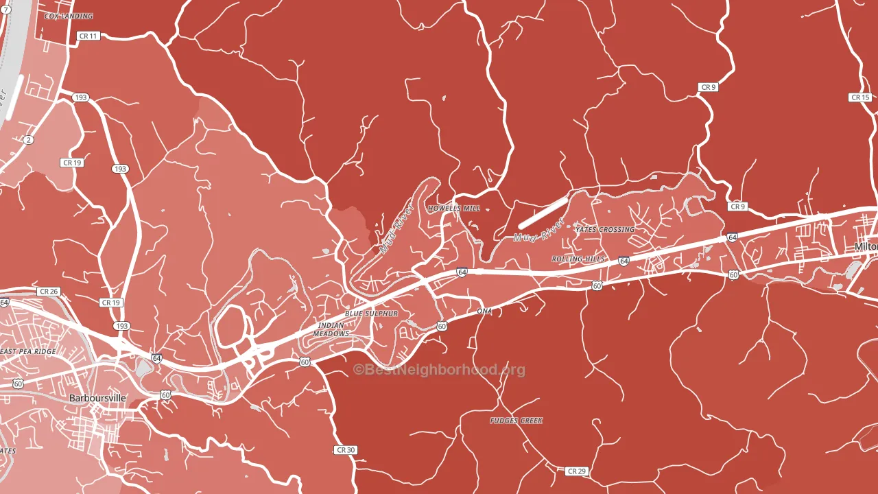 Ona, WV block-group political-lean map