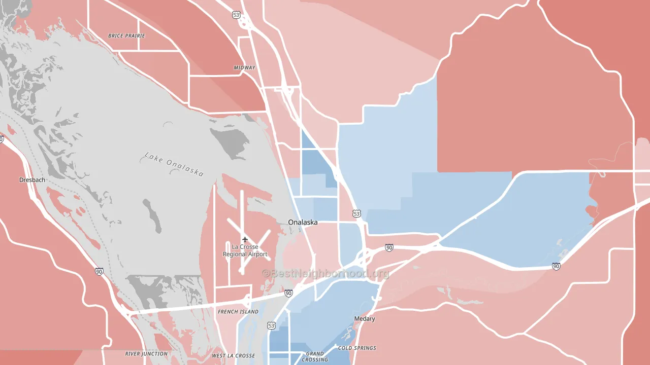 Onalaska, WI block-group political-lean map