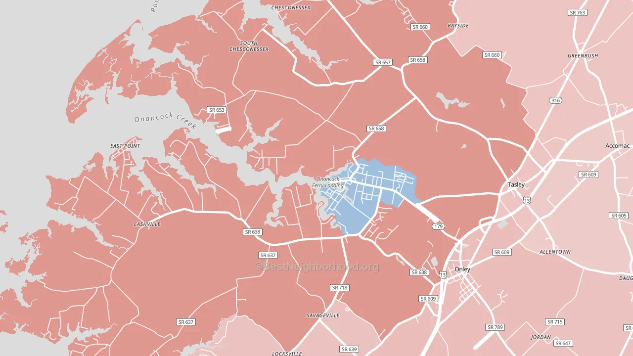 Onancock, VA block-group political-lean map