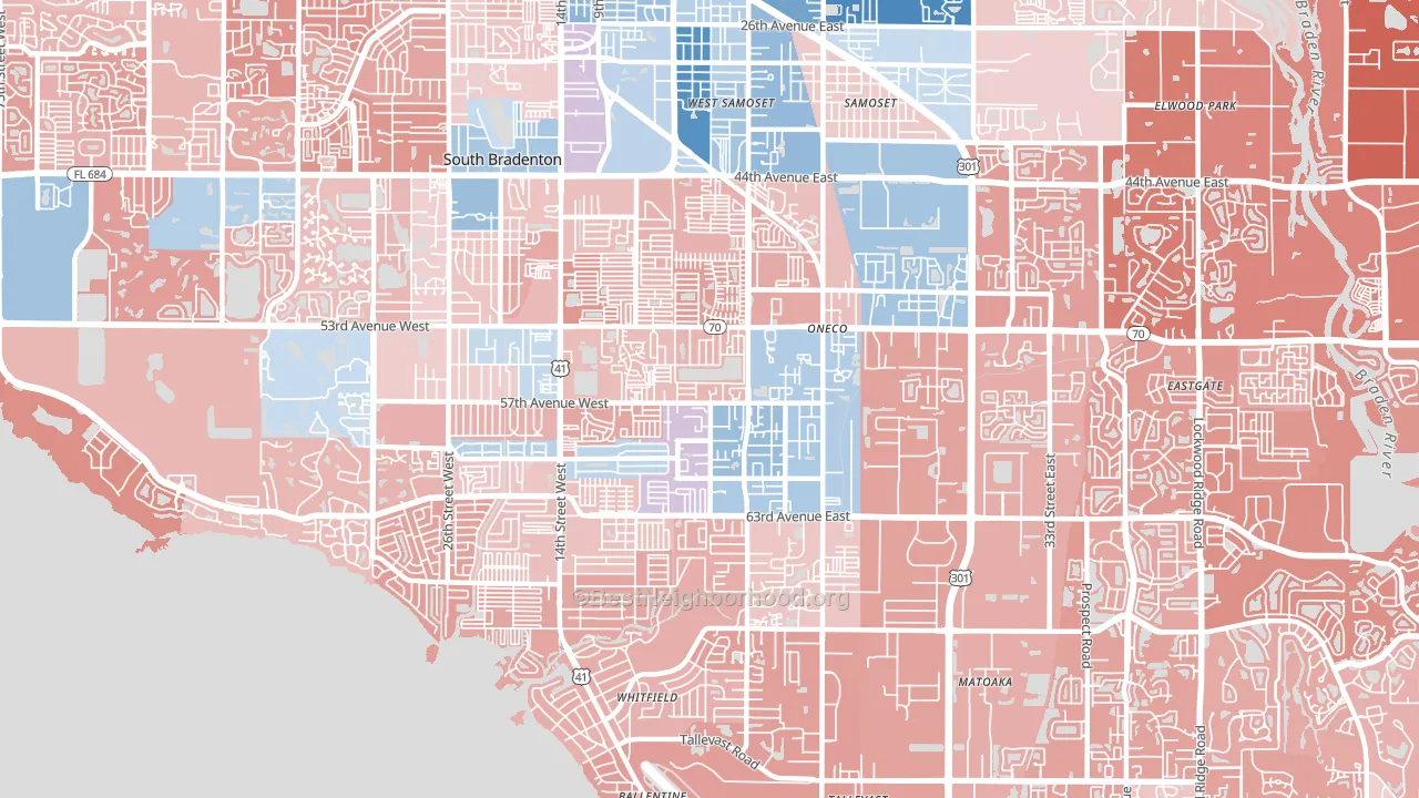 Oneco, Bradenton, FL block-group political-lean map