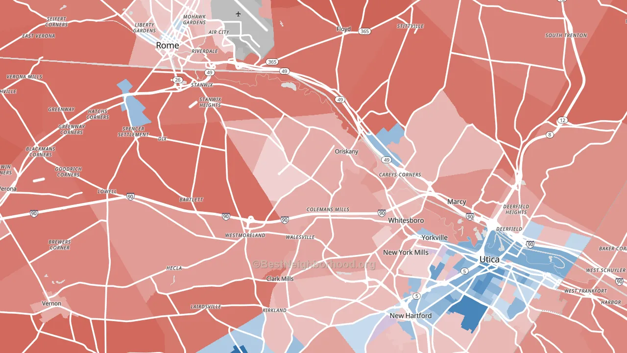 Oneida County, NY block-group political-lean map
