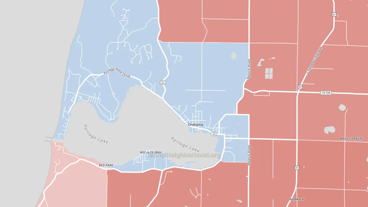 Onekama, MI block-group political-lean map