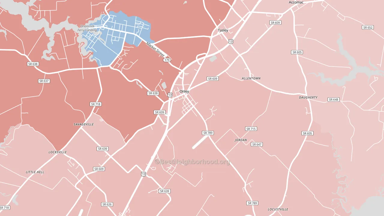 Onley, VA block-group political-lean map