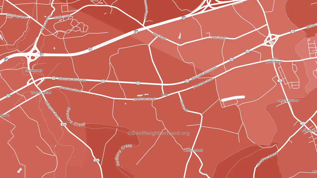 Ono, PA block-group political-lean map