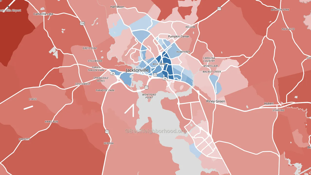 Onslow County, NC block-group political-lean map