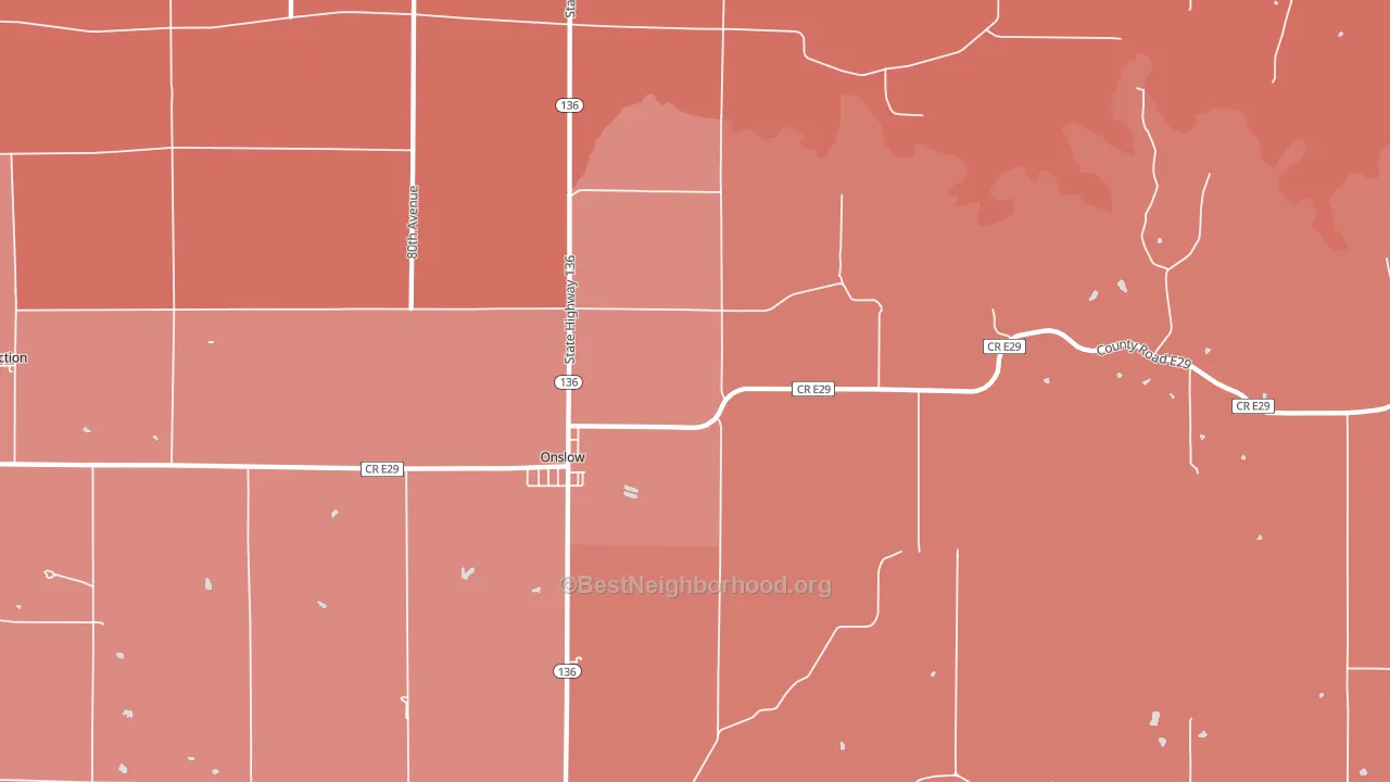 Onslow, IA block-group political-lean map