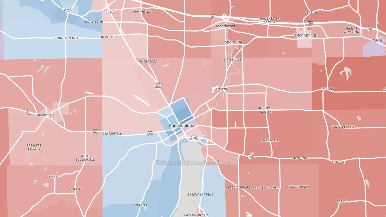 Ontario County, NY block-group political-lean map