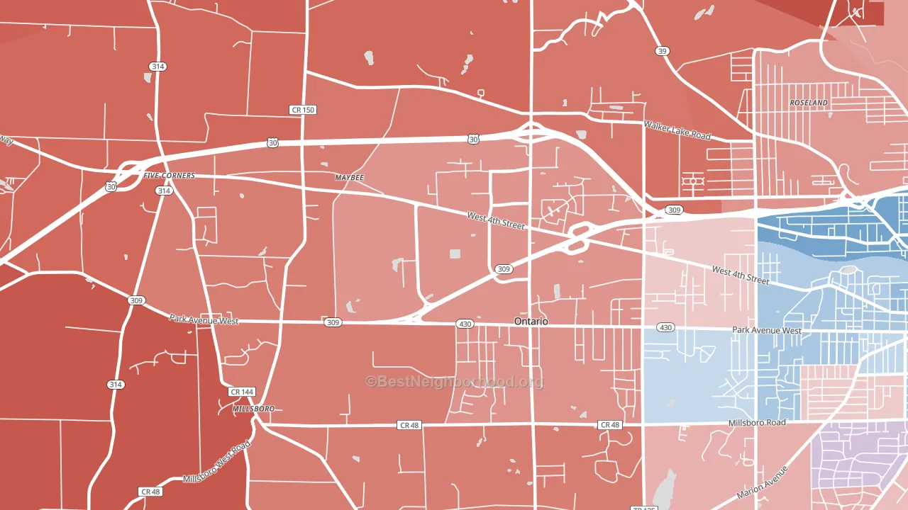 Ontario, OH block-group political-lean map
