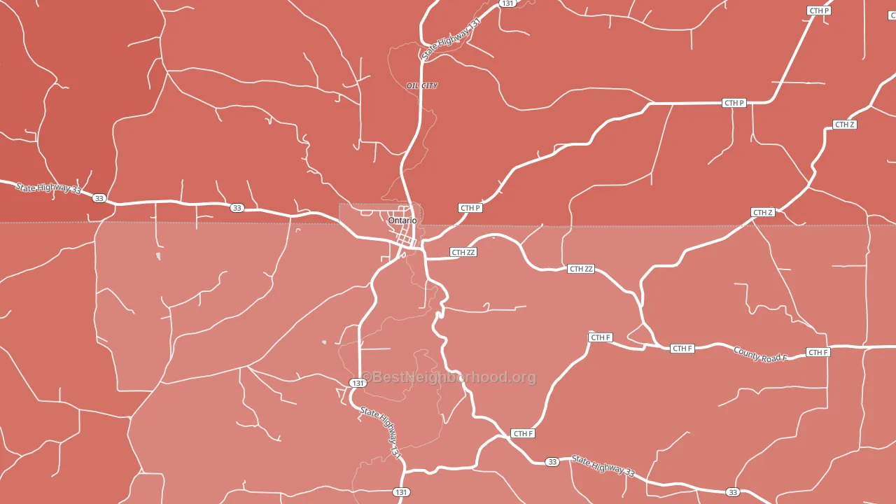 Ontario, WI block-group political-lean map