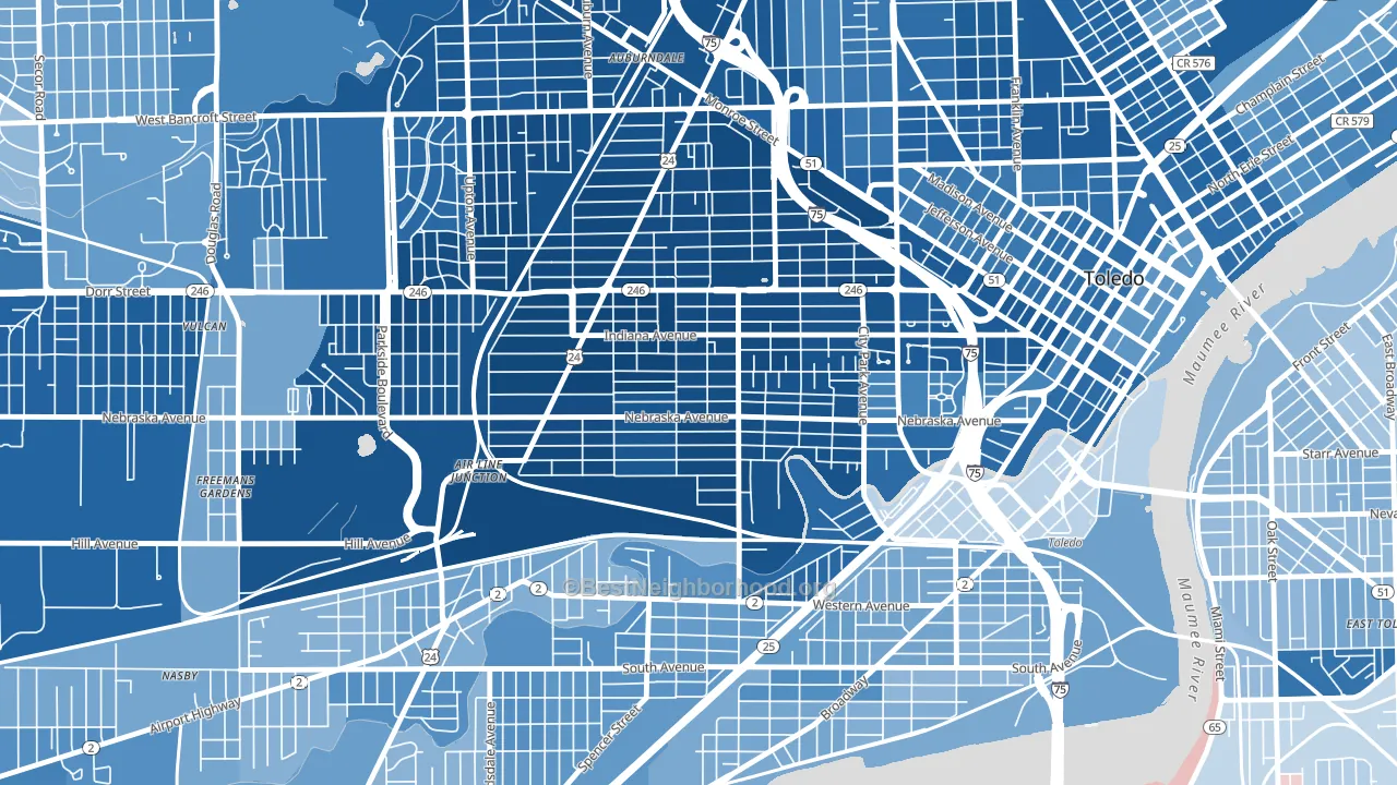 Onyx, Toledo, OH block-group political-lean map