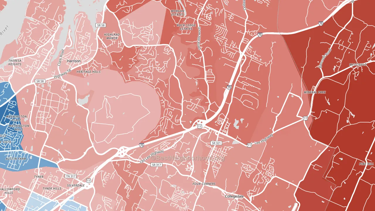 Ooltewah, TN block-group political-lean map
