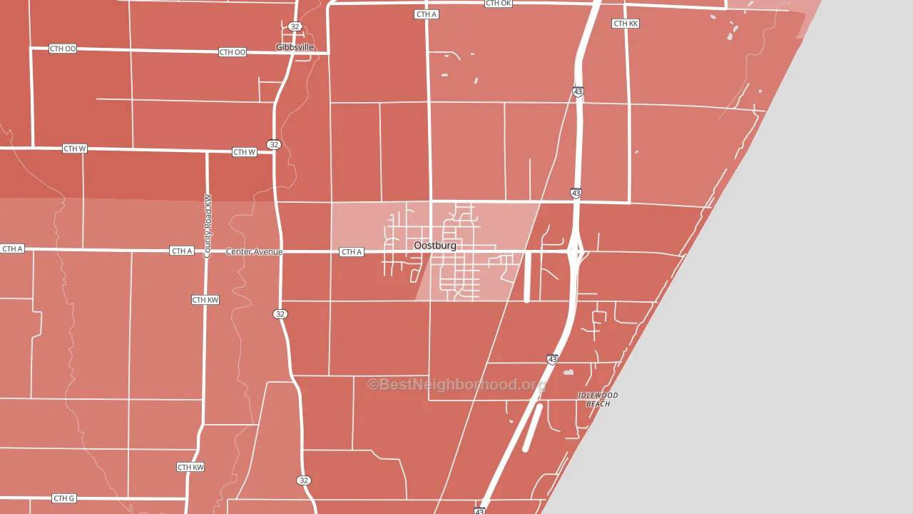 Oostburg, WI block-group political-lean map