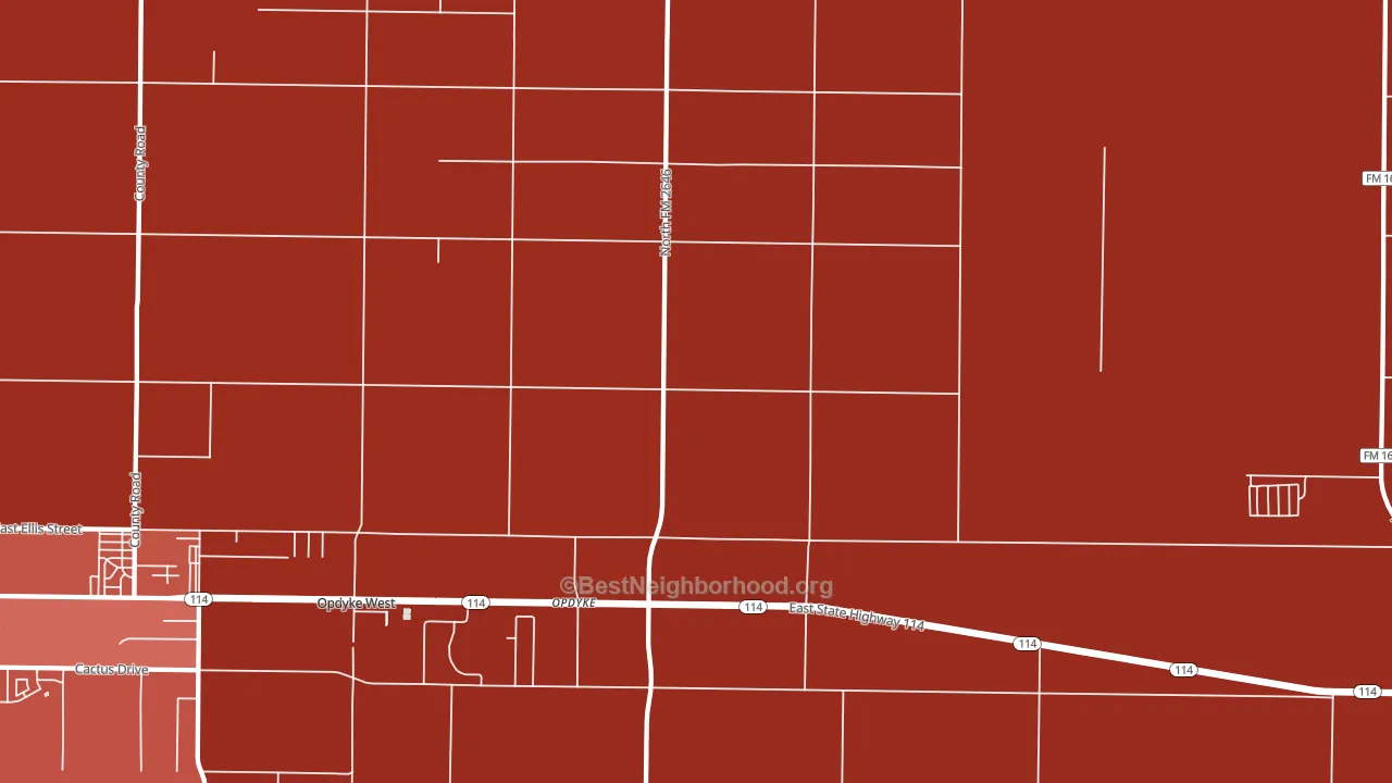 Opdyke, TX block-group political-lean map