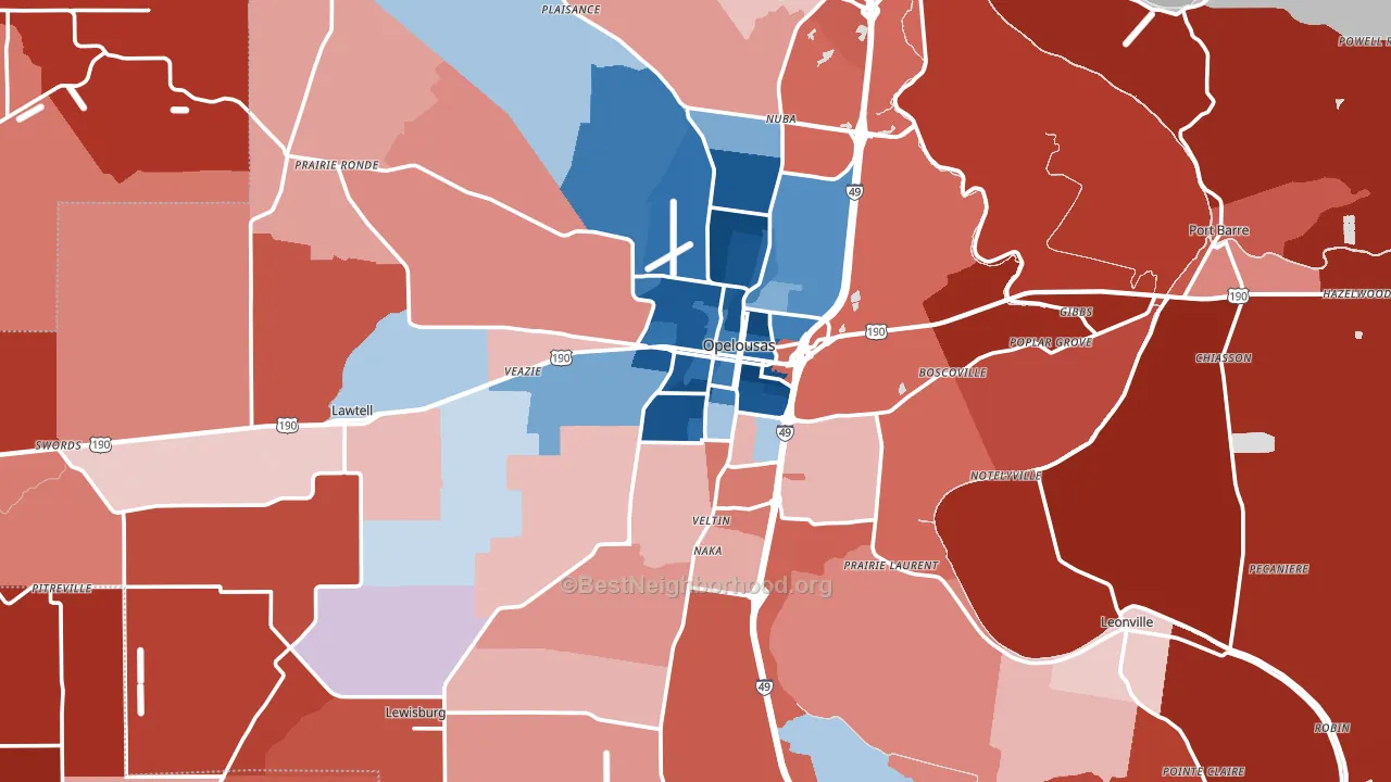 Opelousas, LA block-group political-lean map