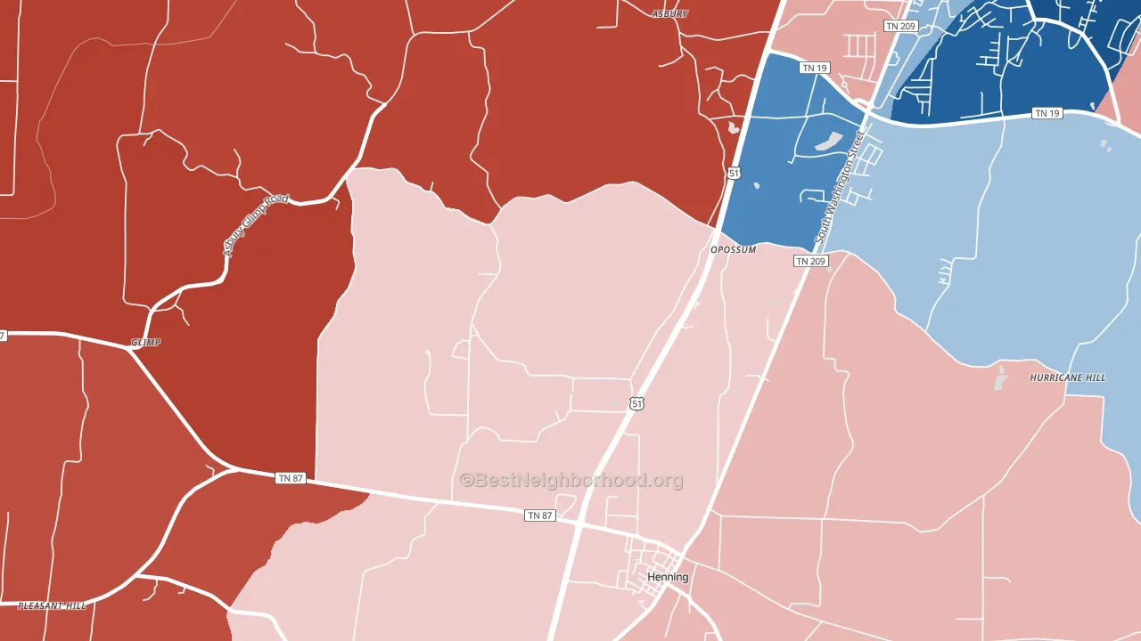 Opossum, TN block-group political-lean map