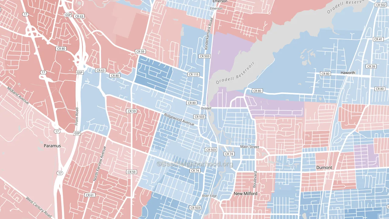 Oradell, NJ block-group political-lean map