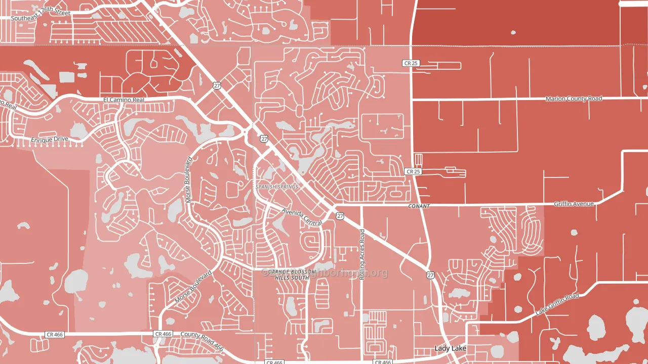 Orange Blossom Gardens, Lady Lake, FL block-group political-lean map