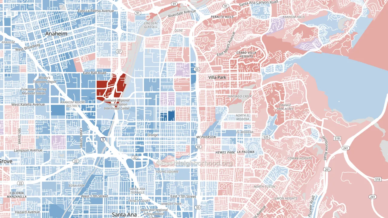 Orange, CA block-group political-lean map