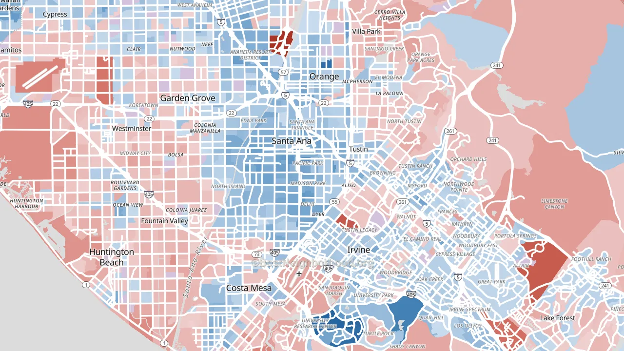 Orange County, CA block-group political-lean map