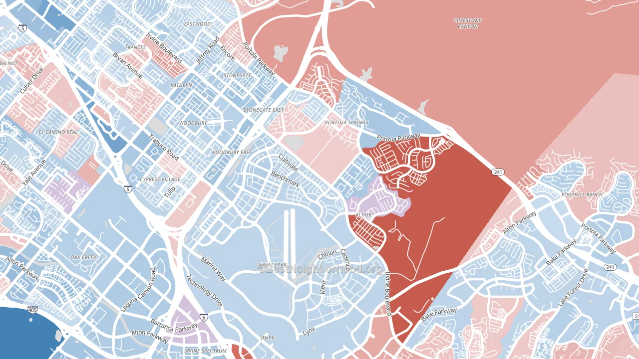Orange County Great Park, Irvine, CA block-group political-lean map