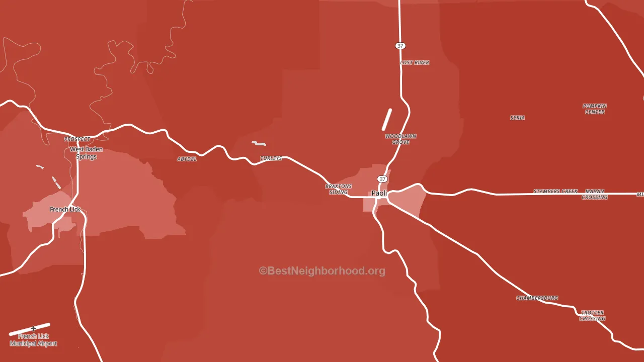 Orange County, IN block-group political-lean map