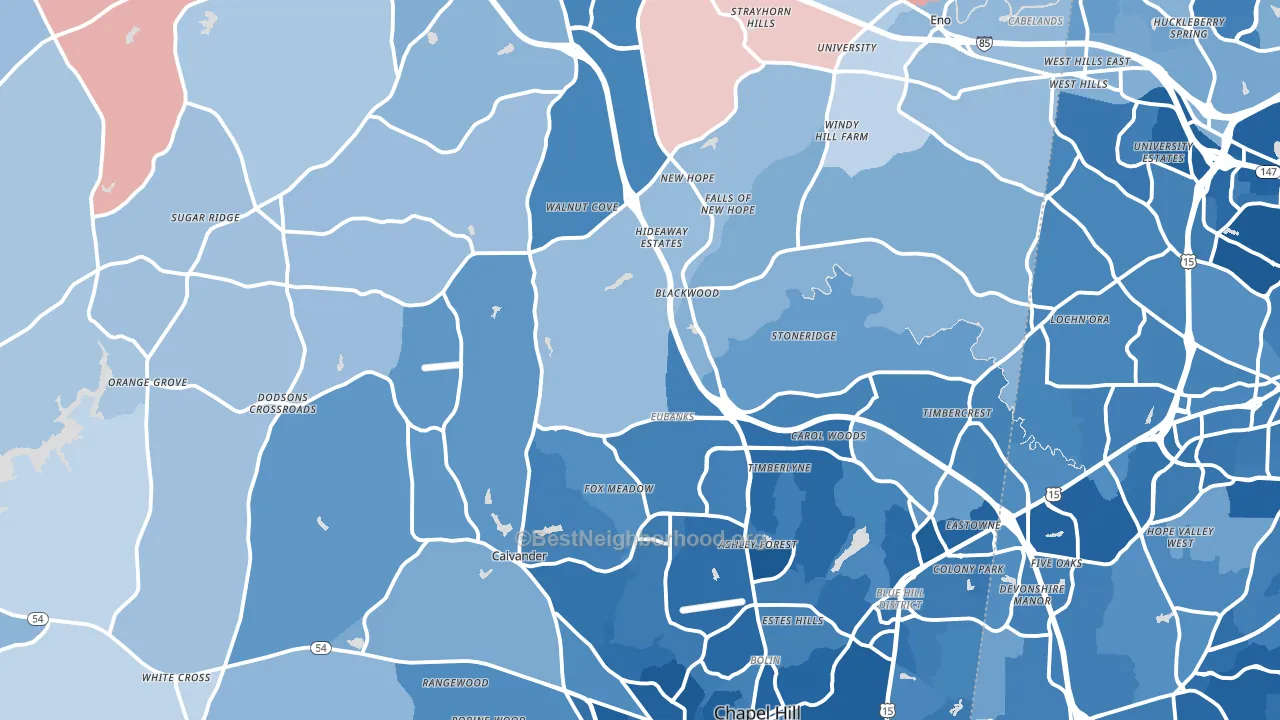 Orange County, NC block-group political-lean map