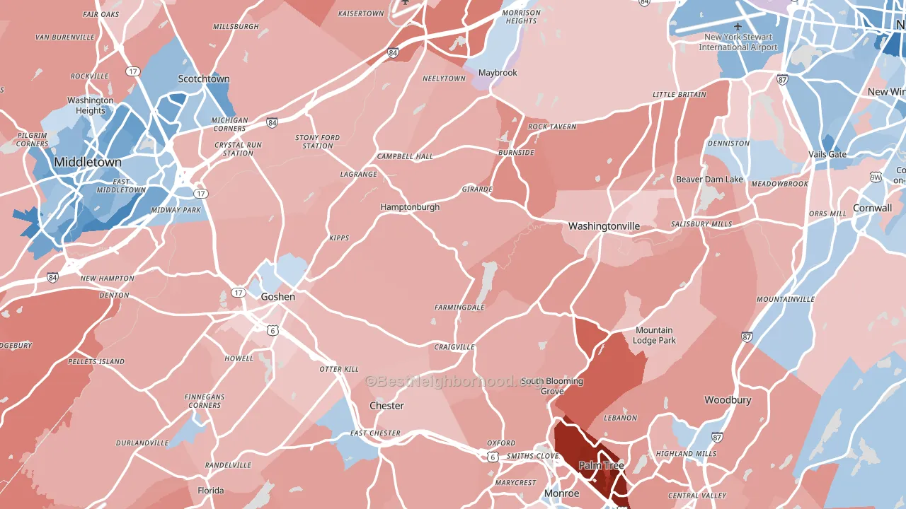 Orange County, NY block-group political-lean map