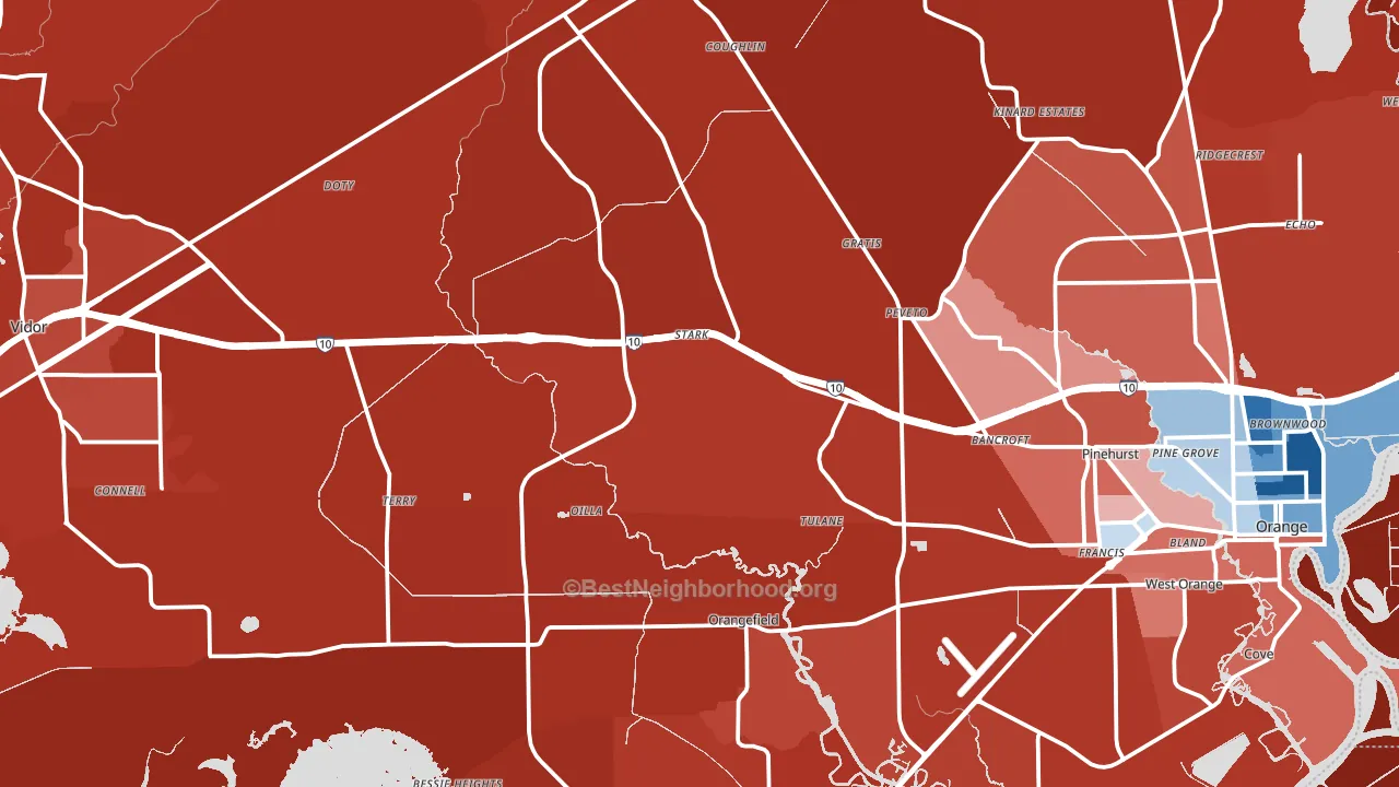 Orange County, TX block-group political-lean map