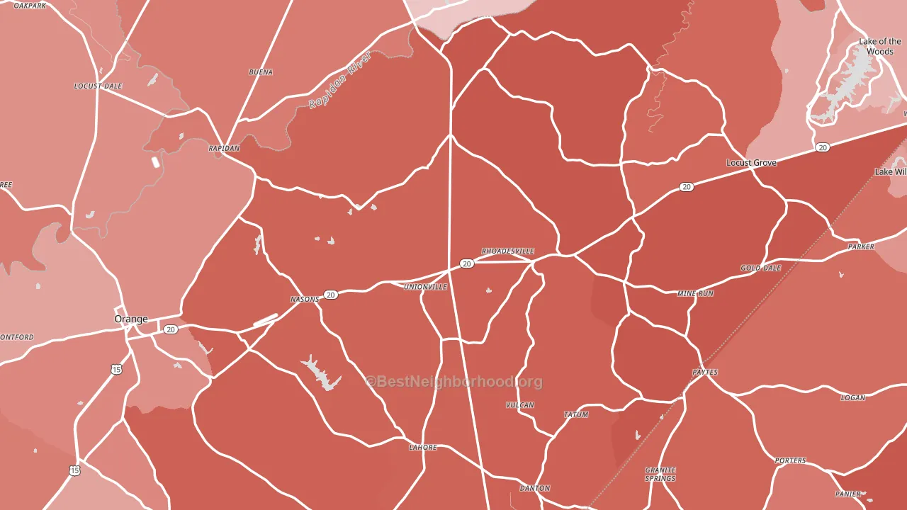 Orange County, VA block-group political-lean map