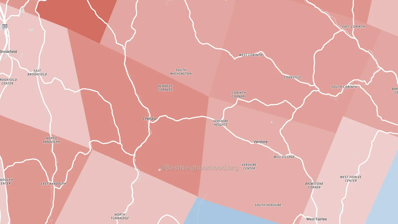Orange County, VT block-group political-lean map