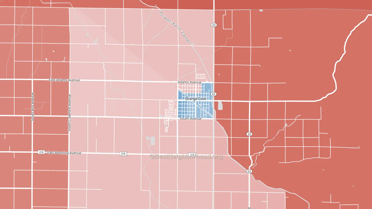 Orange Cove, CA block-group political-lean map