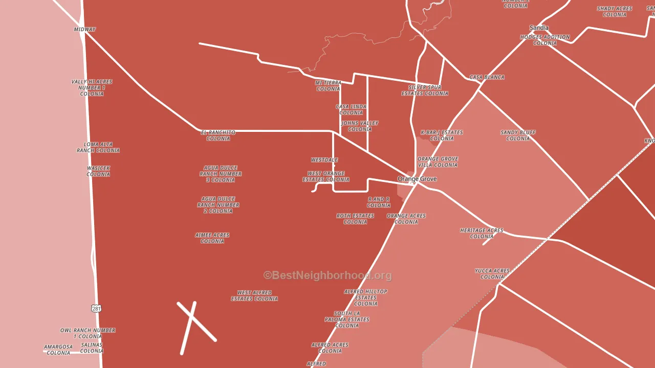 Orange Grove, TX block-group political-lean map