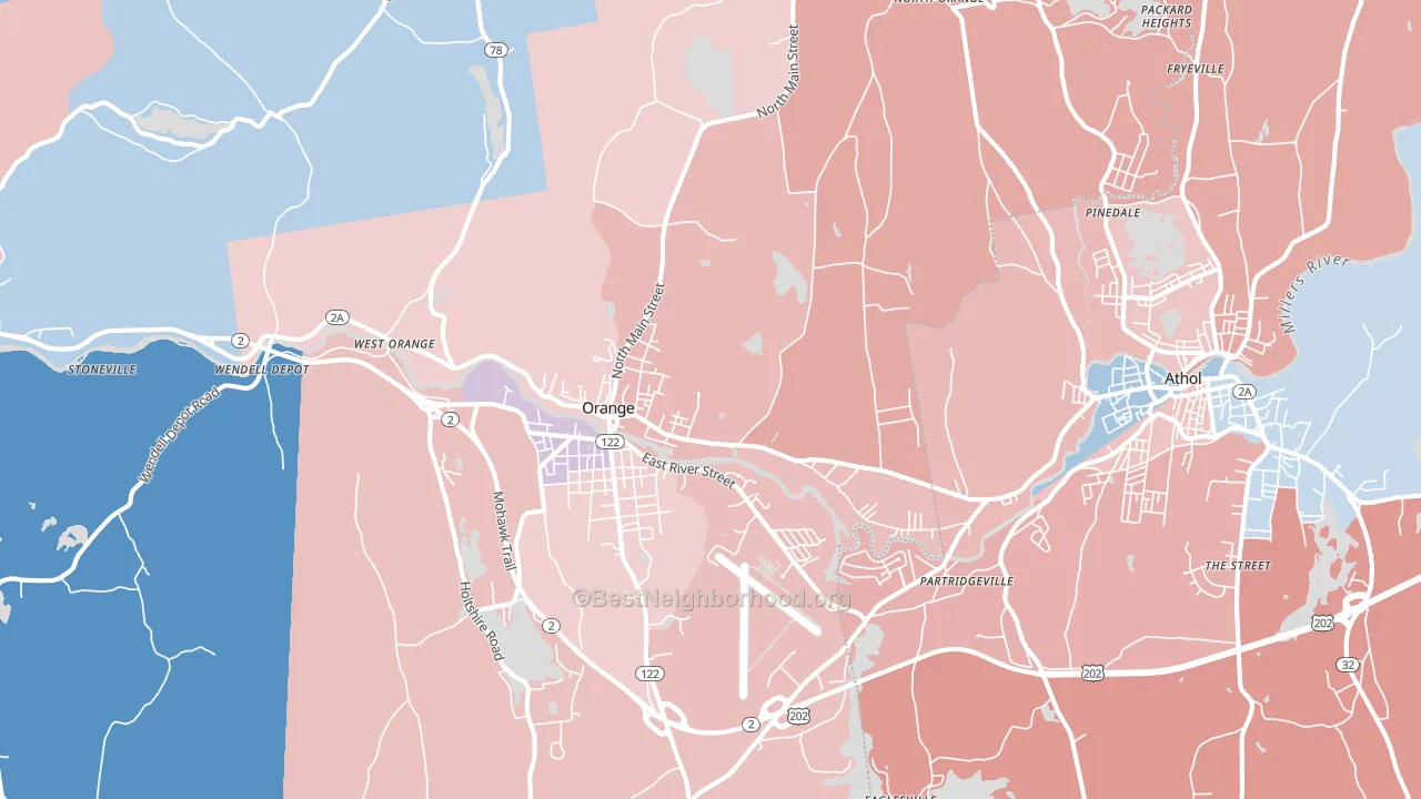 Orange, MA block-group political-lean map