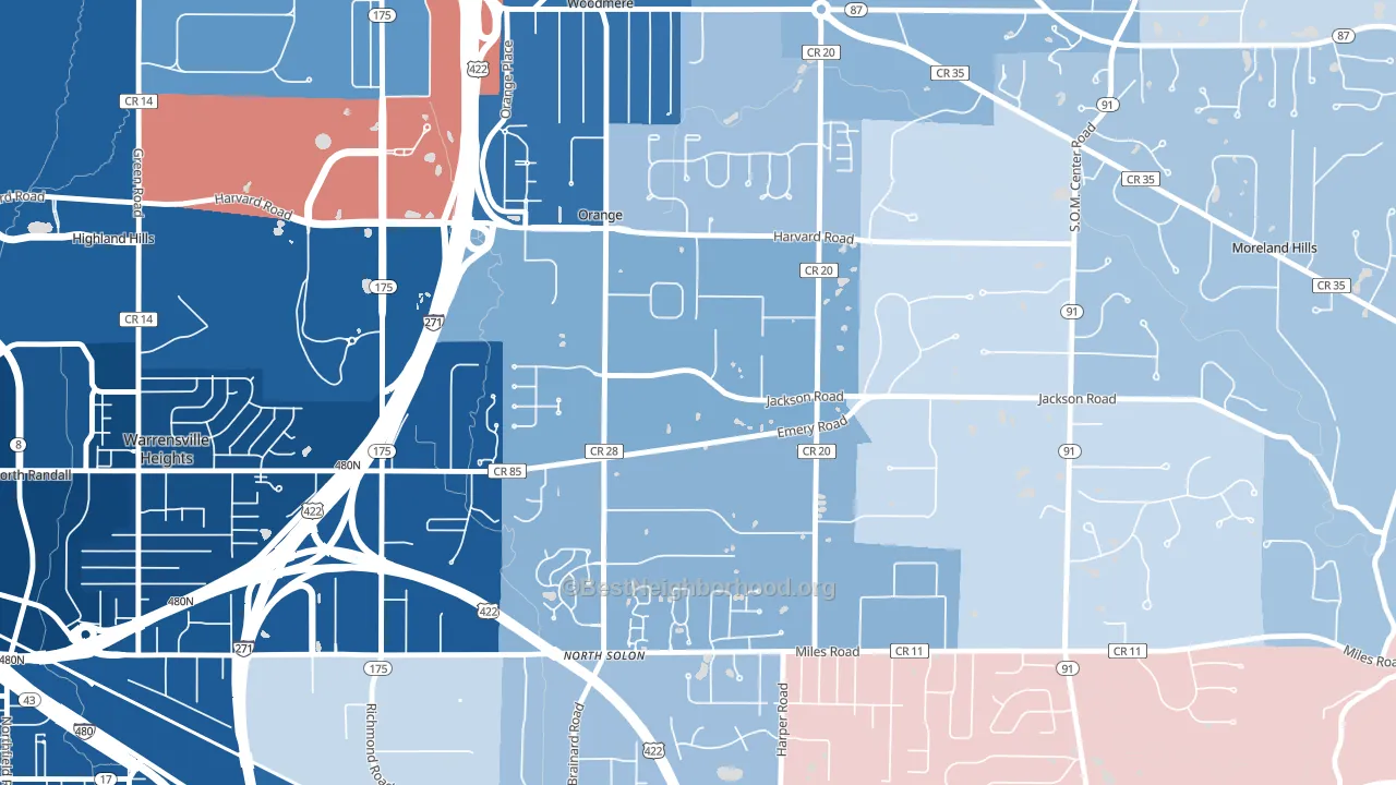 Orange, OH block-group political-lean map