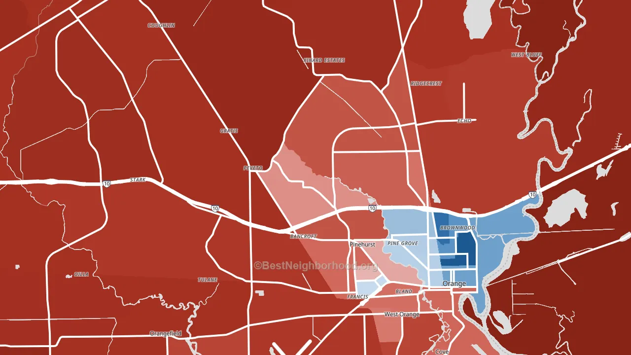Orange, TX block-group political-lean map