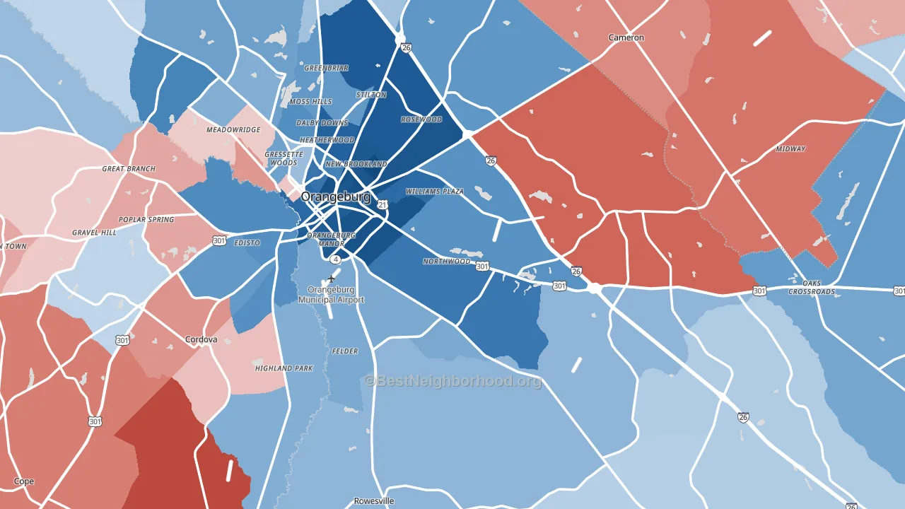 Orangeburg County, SC block-group political-lean map
