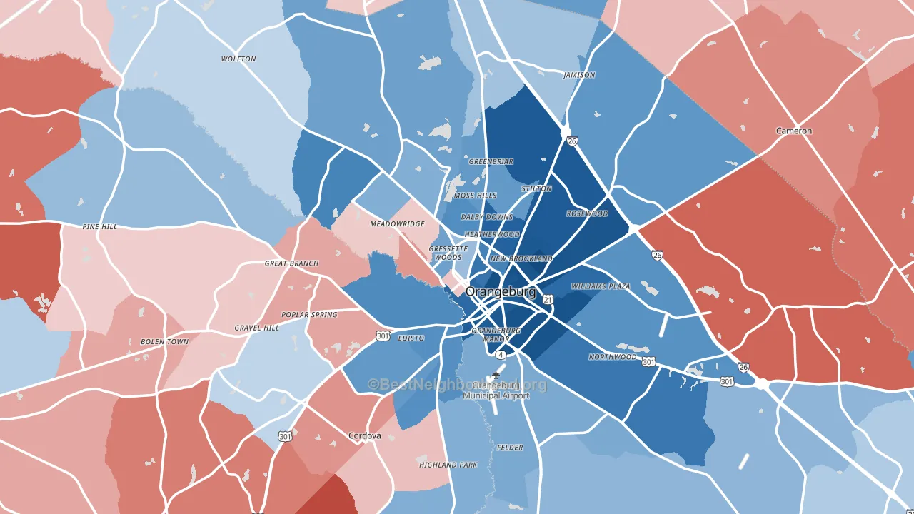 Orangeburg, SC block-group political-lean map